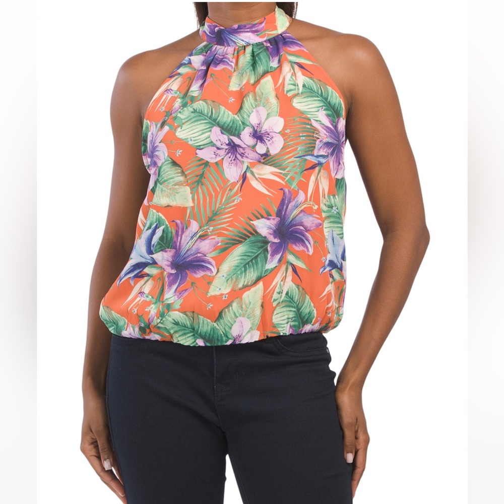 RACHEL ZOE Balloon Hem Halter Neck Keyhole Back Top (Size S)